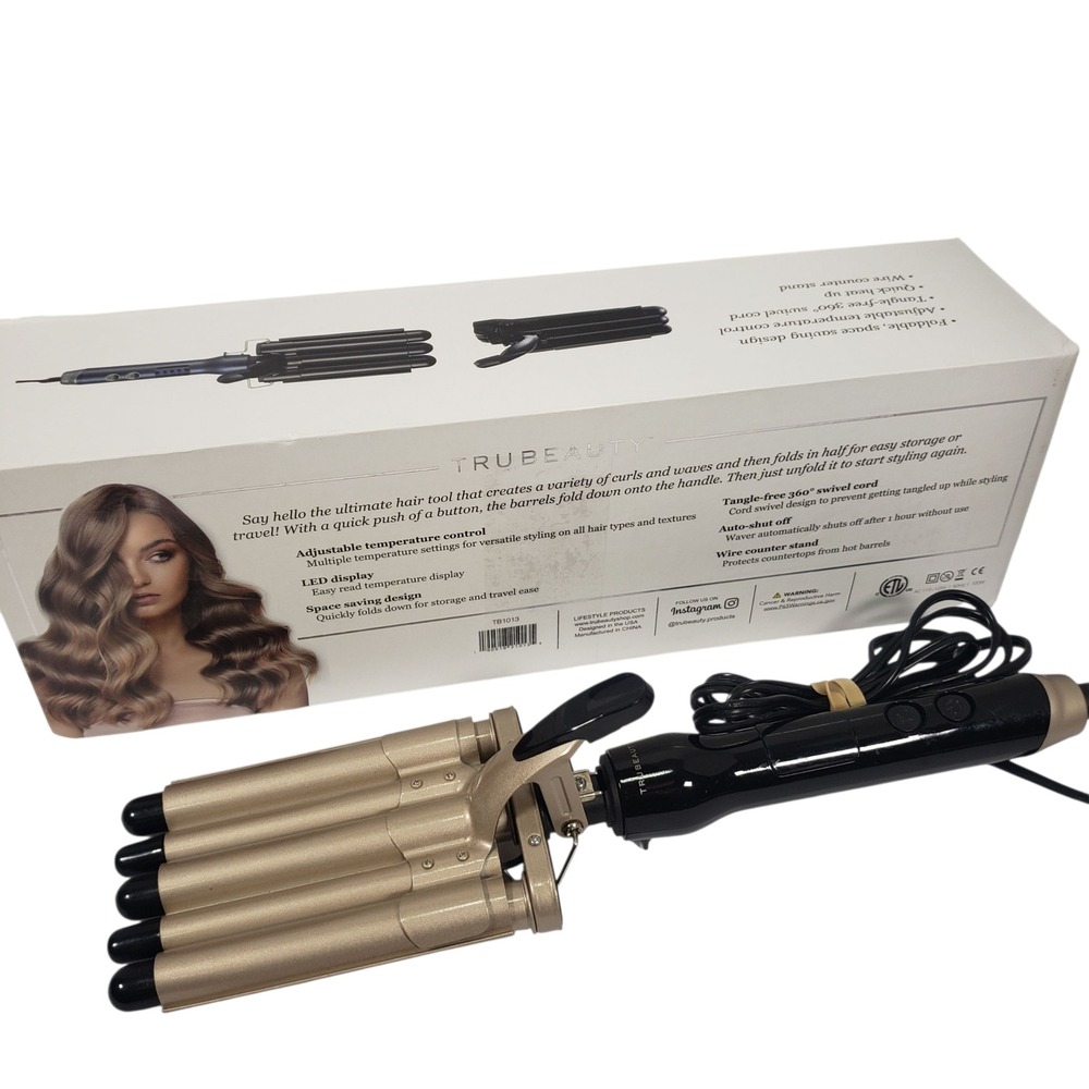True Beauty Style Bender Triple Barrel Waver Hair Tool‎ Curls Waves Foldable